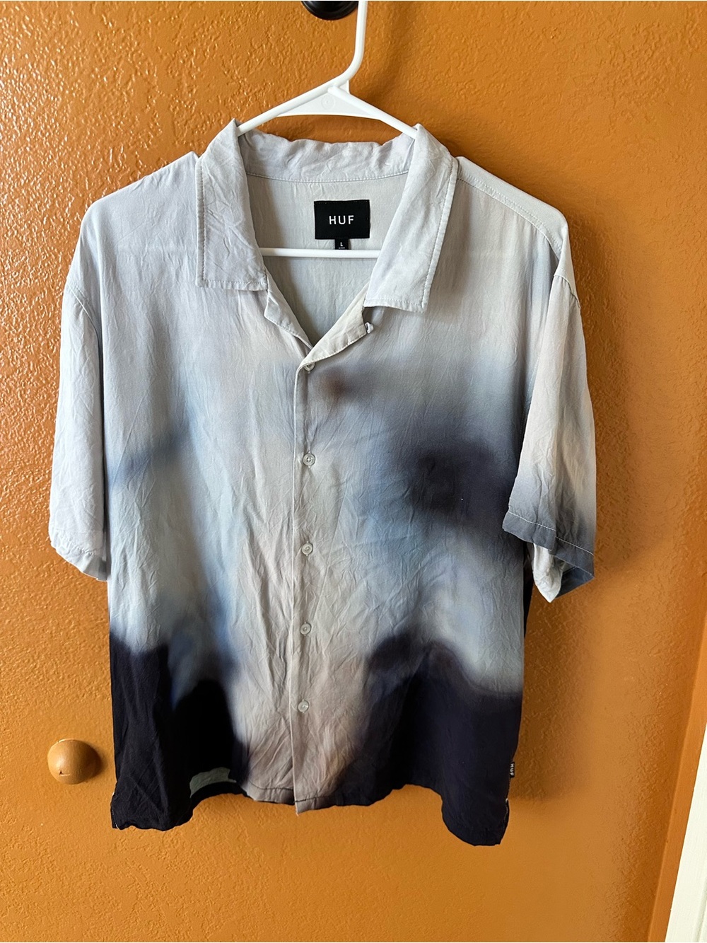 HUF Men's Short Sleeve Ombre Button-Up Shirt in White and Black